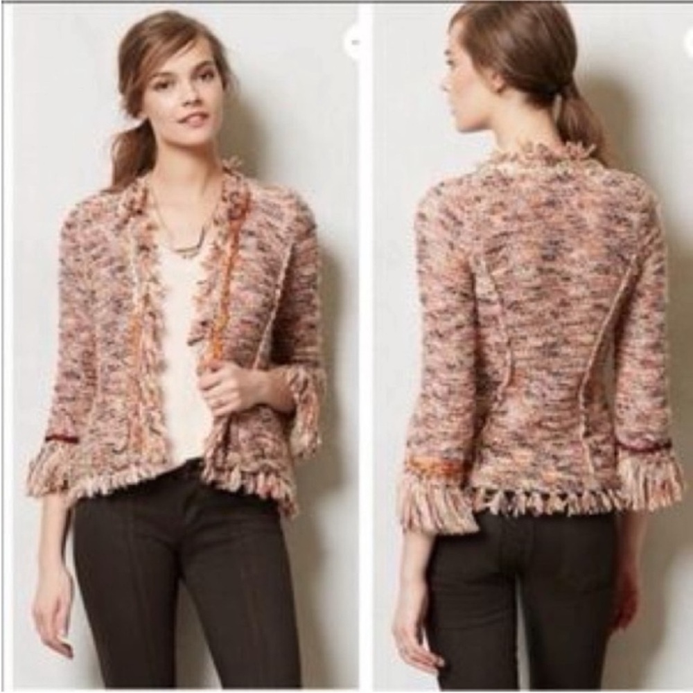 Anthropologie Textured Fringe Blazer in Multicolor